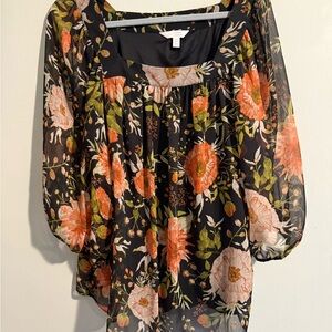 LC Lauren Conrad Black and Orange Floral Blouse